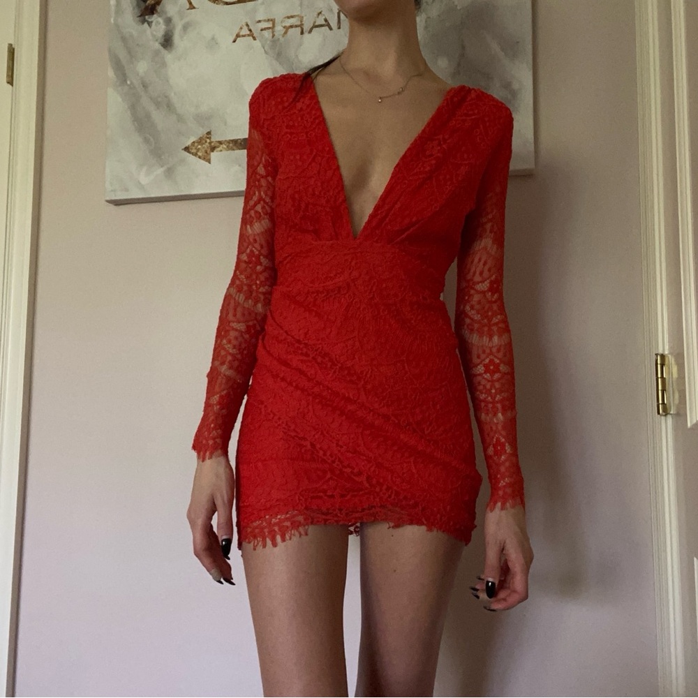 Red lace mini dress